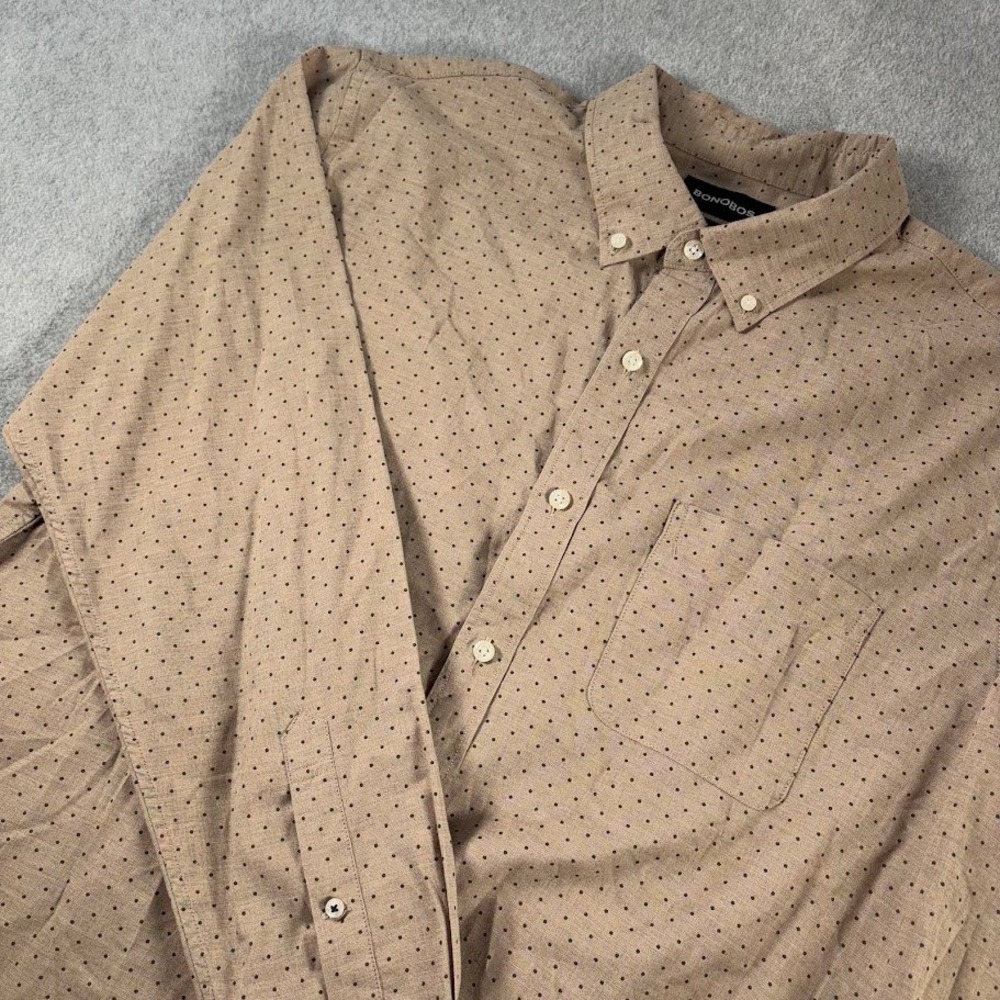 Bonobos Button Down Shirt Mens XL Tan Polka Dot Slim Fit Long Sleeve Pocket